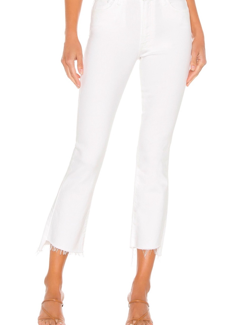 MOTHER White Cropped Flare Jeans with Raw Hem
